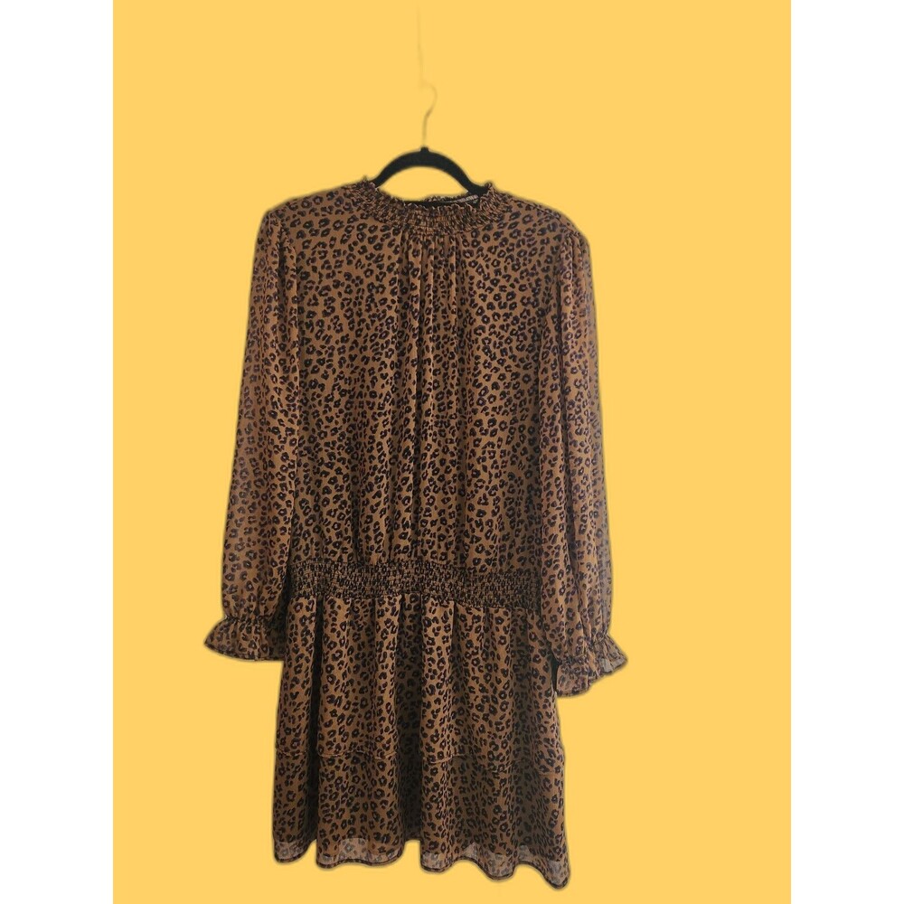 NWT Express Dress. Multicolor Animal Print. Smocked Waist Tiered Ruffle. Size L